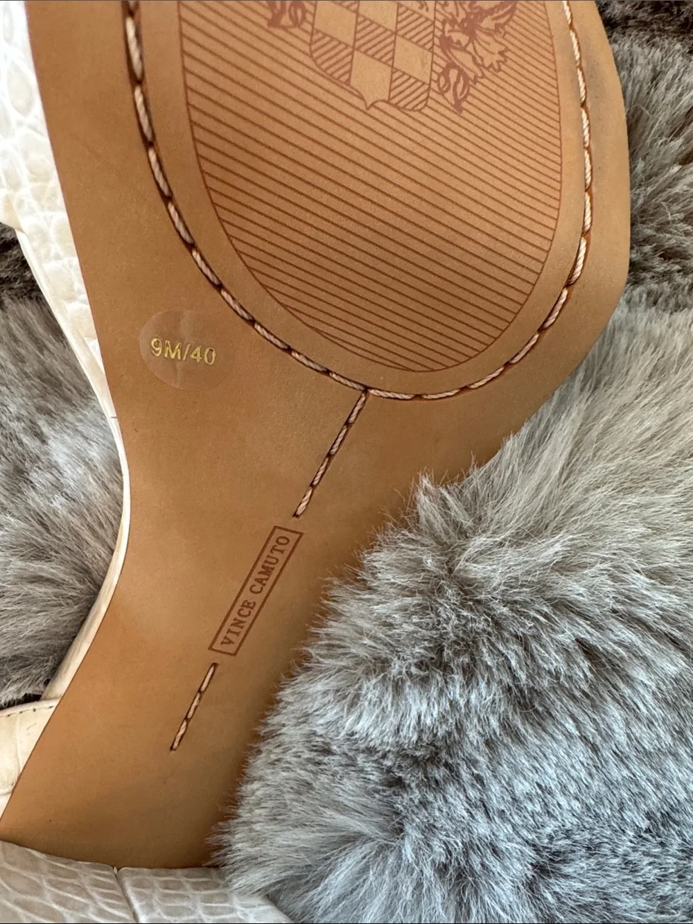 Vince Camuto Cream Croc-Embossed Platform Block Heels